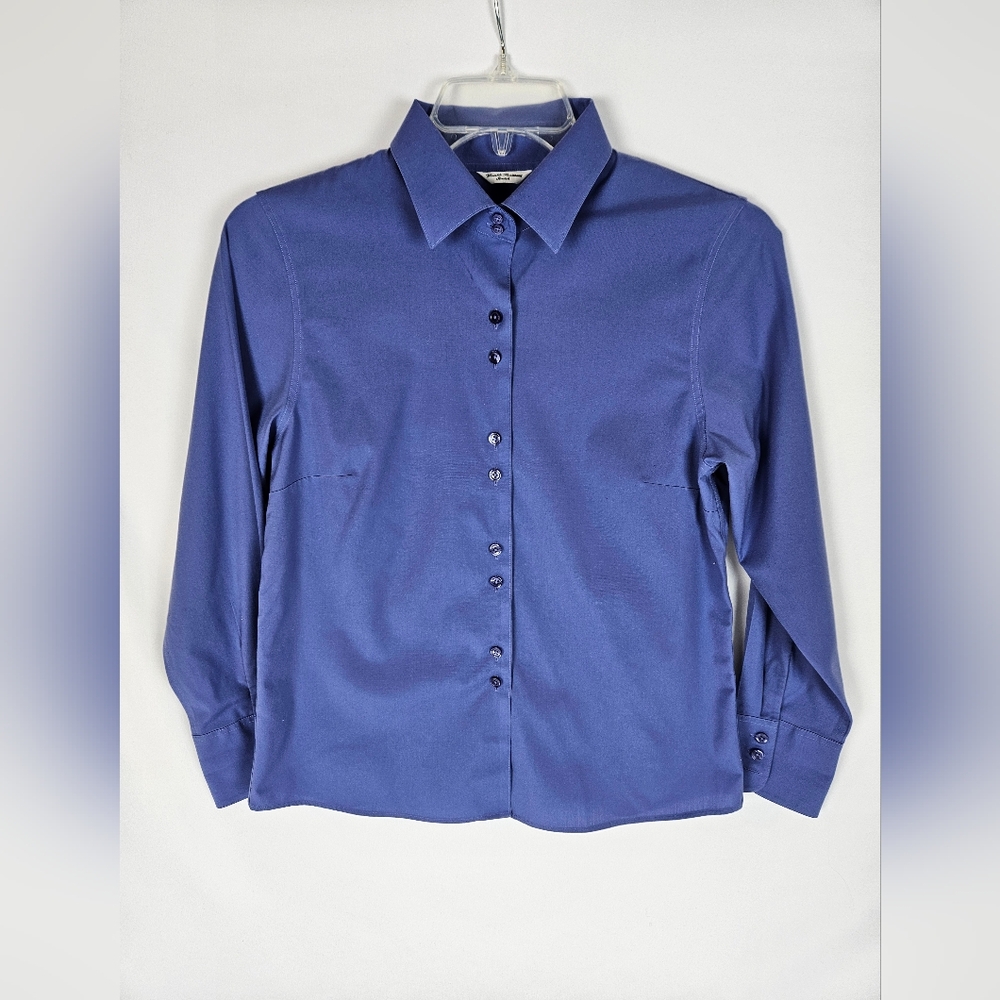 Talbots Blue Fitted 3/4 Sleeve Button Down Shirt